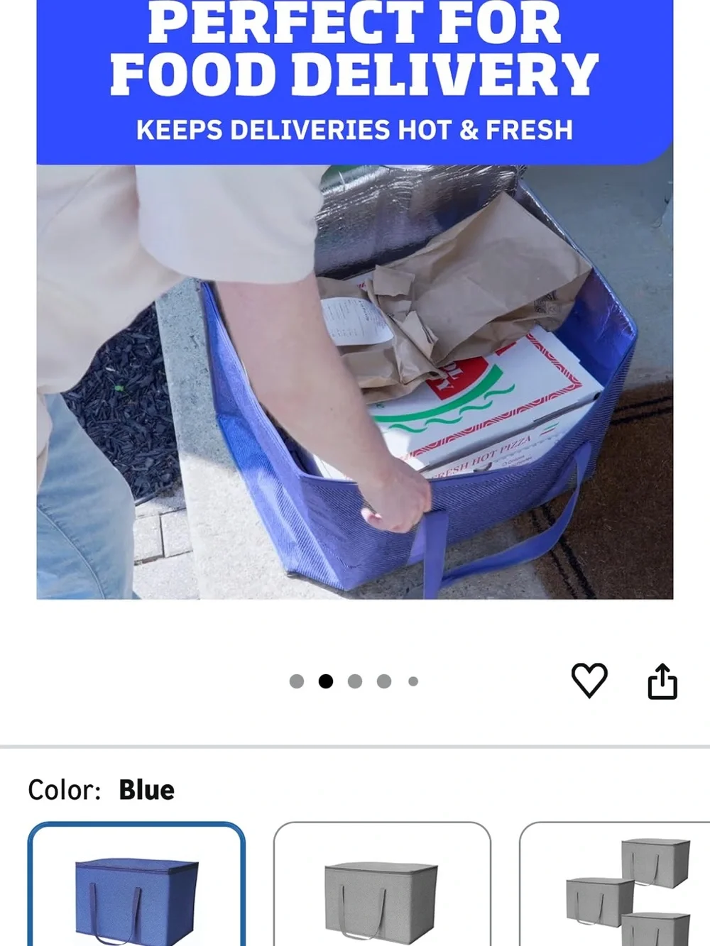 Blue Insulated Food Delivery Bag - Reusable Thermal Tote